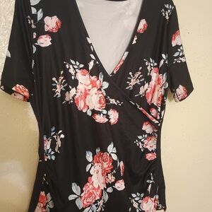 SHEIN Black Floral Wrap Blouse